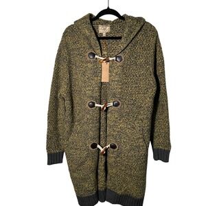 Cigar Couture Mens Hooded‎ Duffle Toggle Cardigan Sweater Knit Yellow Brown M